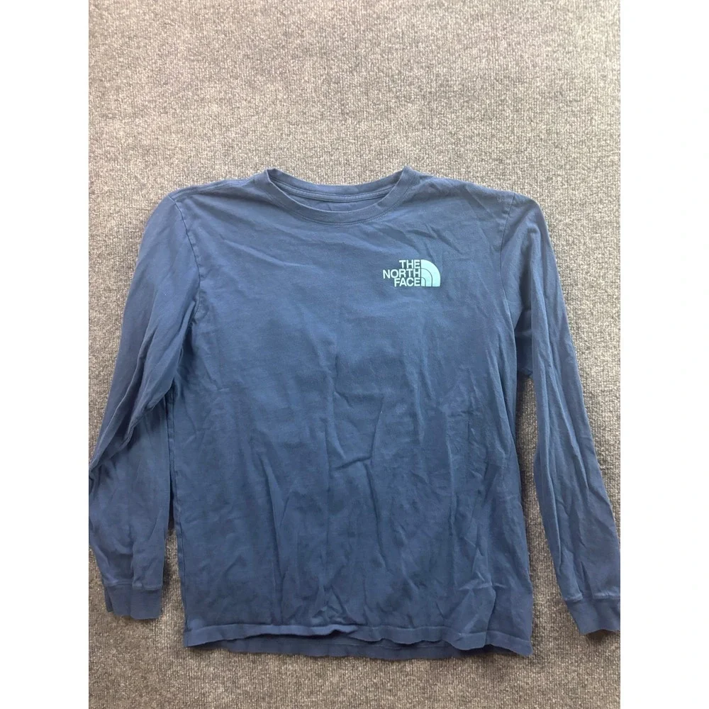 The North Face Long Sleeve Shirt Mens Large Blue Mountain Graphic Tee 67065